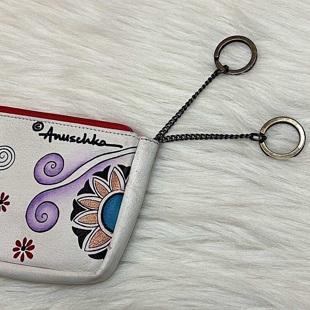 ANUSCHKA - WHITE RED YELLOW ORANGE GREEN FLORAL ELEPHANT COIN PURSE - Picture 6 of 9